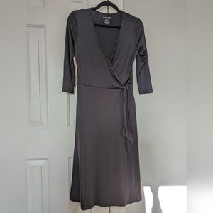 Black Ellie wool& faux wrap dress